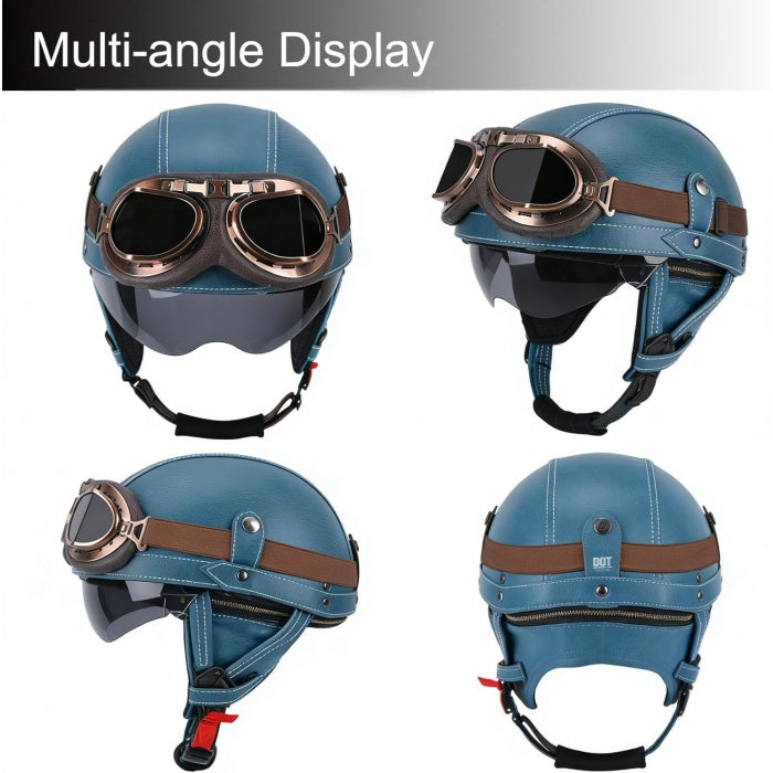 DOT Retro German Style Half Helmet-Blue-H06