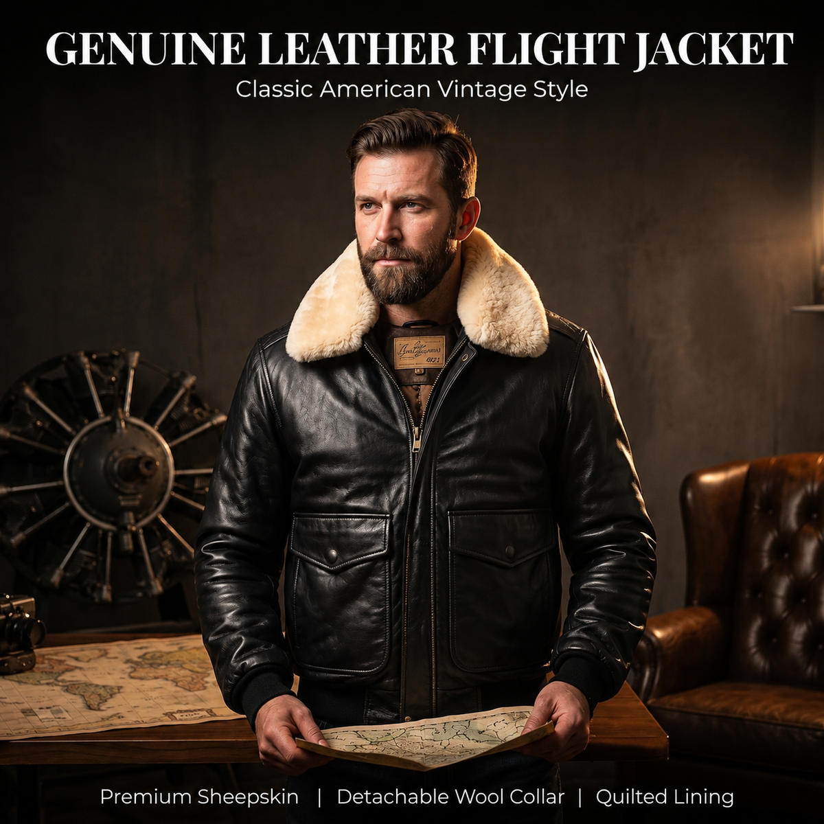 Genuine leather flight suit jacket-J51