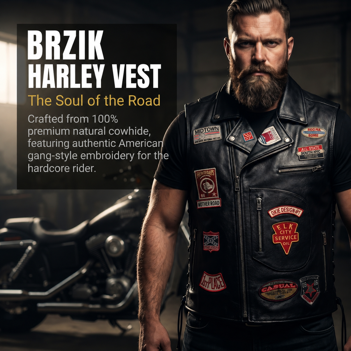 Harley vest embroidered lapel cowhide vest-J26