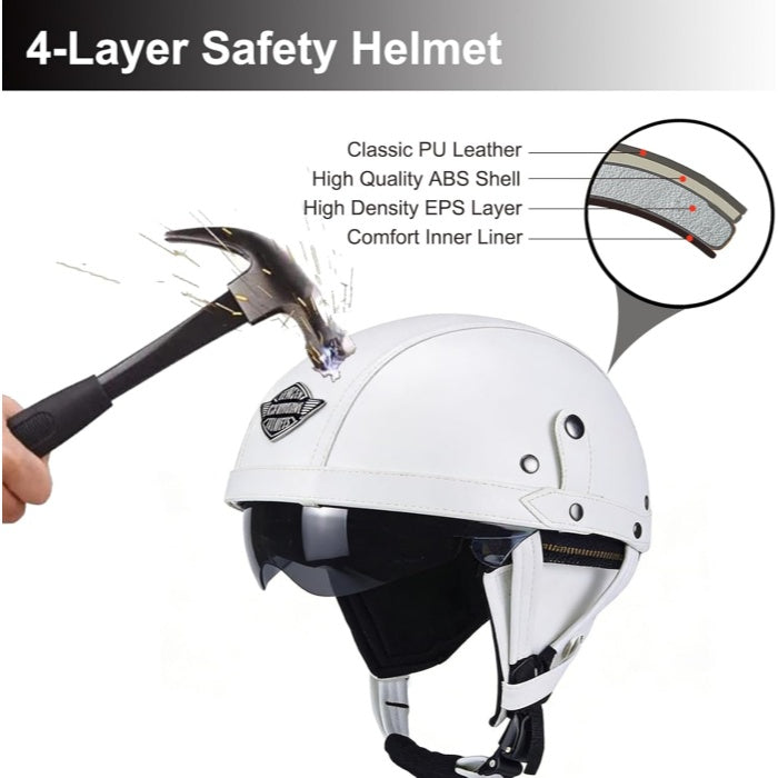 DOT Retro German Style Half Helmet-White-H07