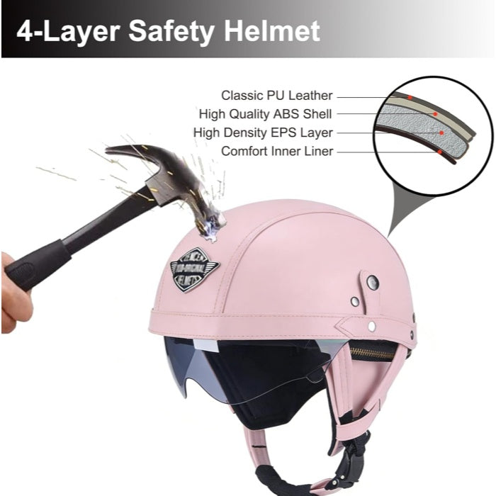 DOT Retro German Style Half Helmet-Pink-H08