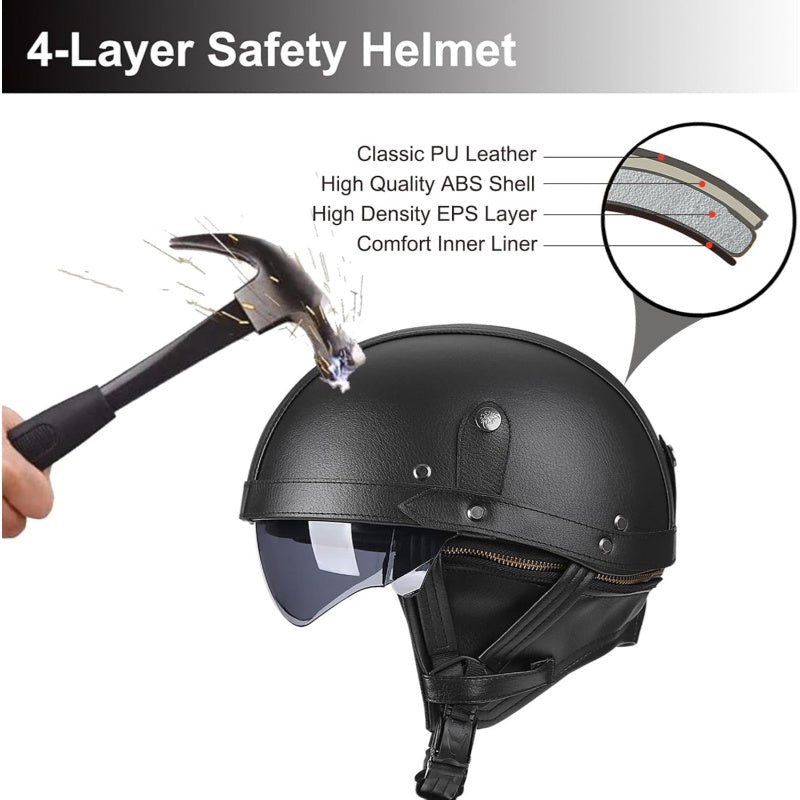 DOT Retro German Style Half Helmet-Black-H04