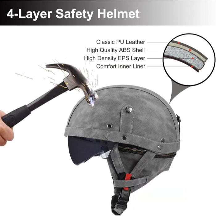 DOT Retro German Style Half Helmet-Gray-H05