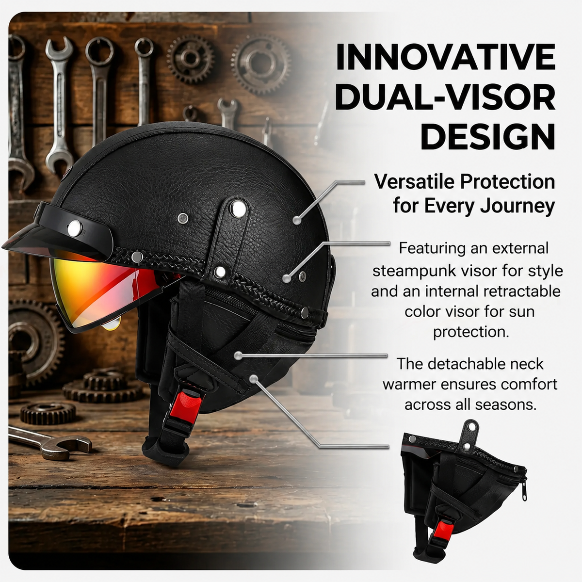 Retro open-back leather motorcycle helmet visor – H43