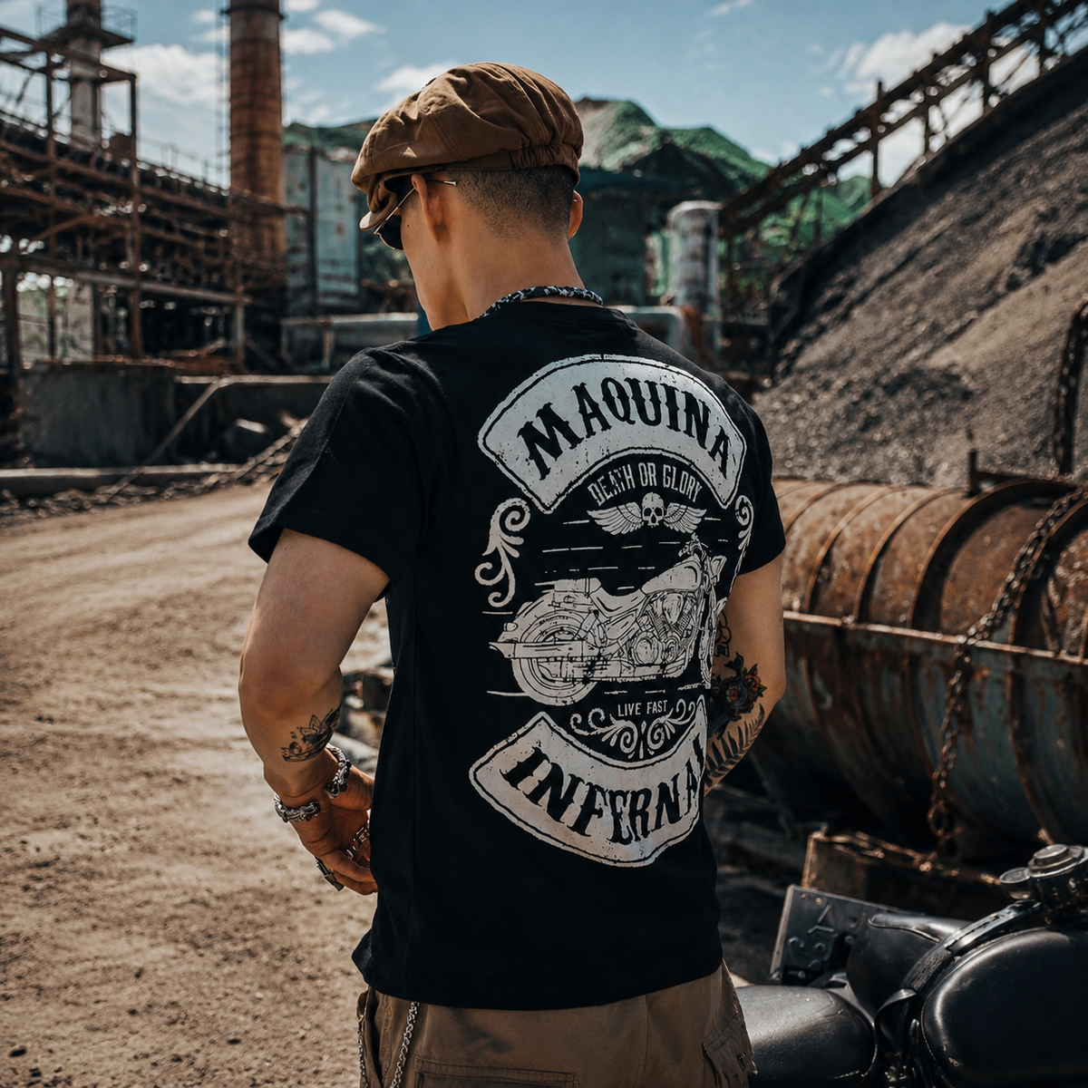 Men's Pure Cotton Vintage Biker Graphic T-Shirt - T02
