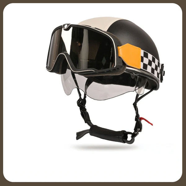 Retro two-tone cruiser motorcycle helmet with goggles-H42