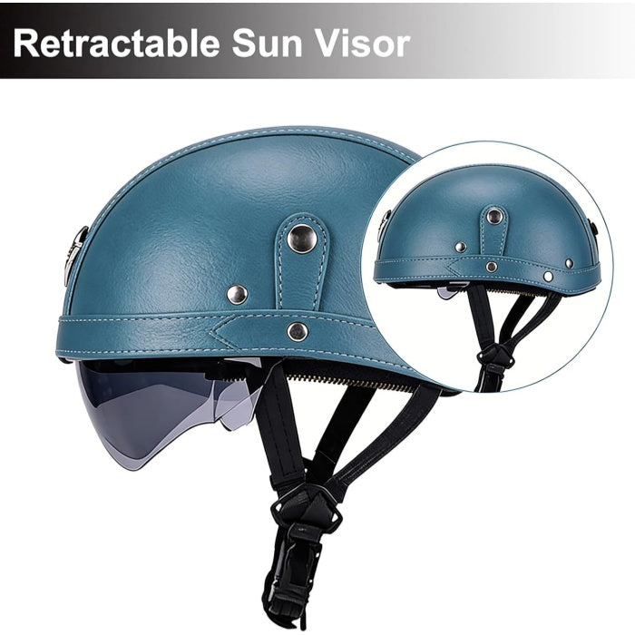 DOT Retro German Style Half Helmet-Blue-H06