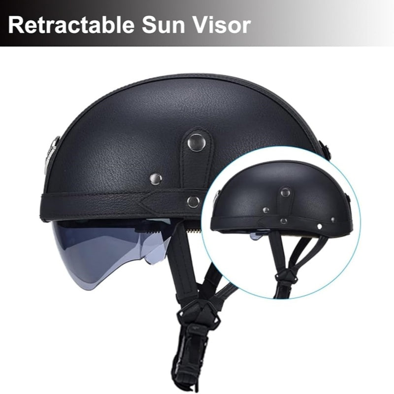 DOT Retro German Style Half Helmet-Black-H04