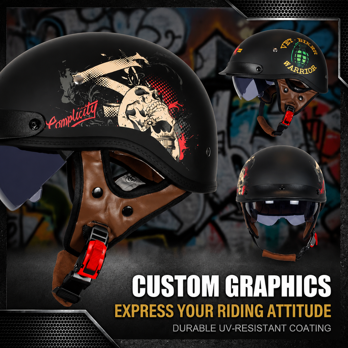 Retro-style cruiser motorcycle half helmet-H40