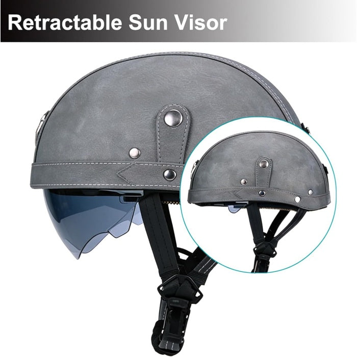 DOT Retro German Style Half Helmet-Gray-H05
