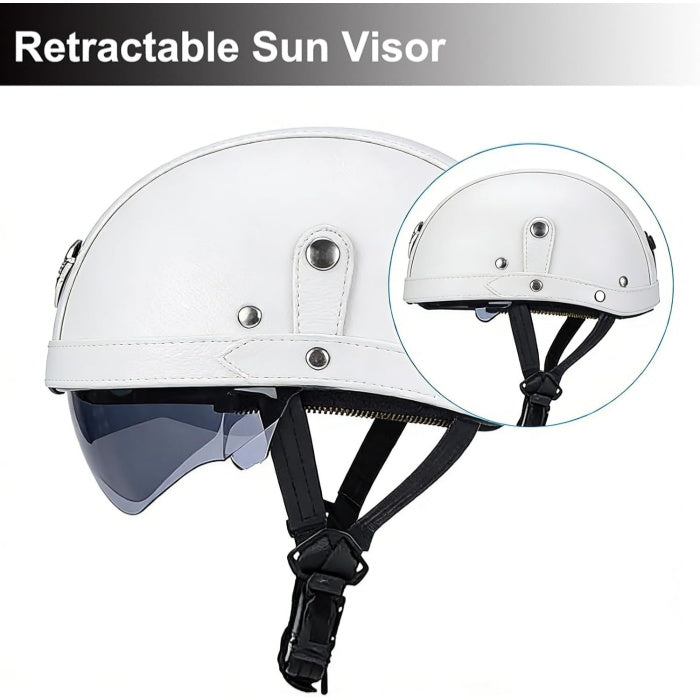 DOT Retro German Style Half Helmet-White-H07