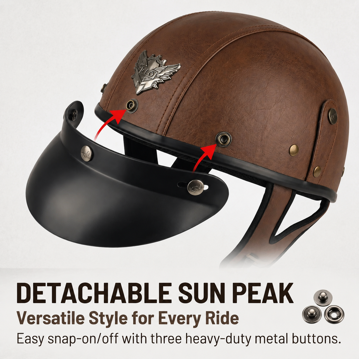 Retro cruiser motorcycle helmet with concealed inner visor-H45