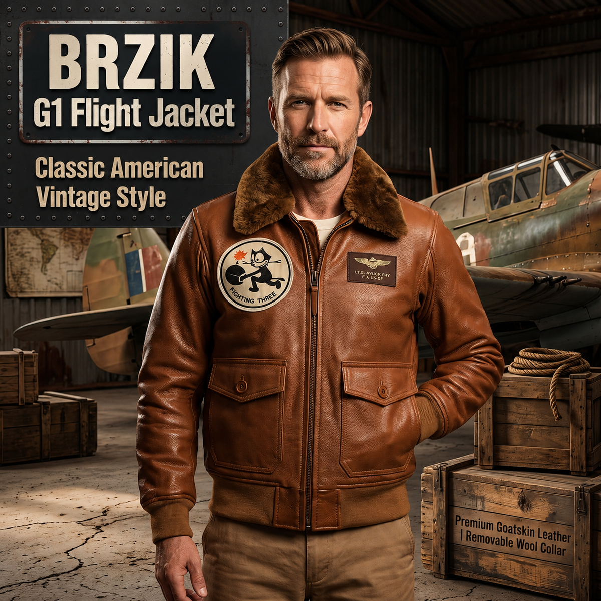 Men's sea and air pilot leather jacket-J03