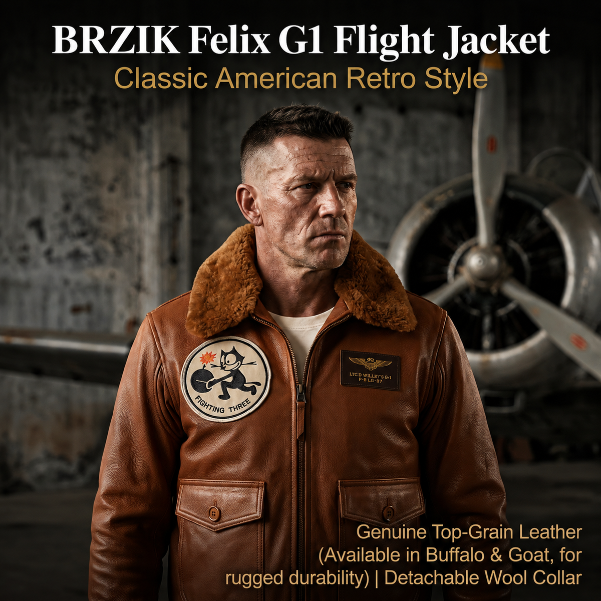 American-style Felix G1 Genuine Leather Flight Jacket-J50