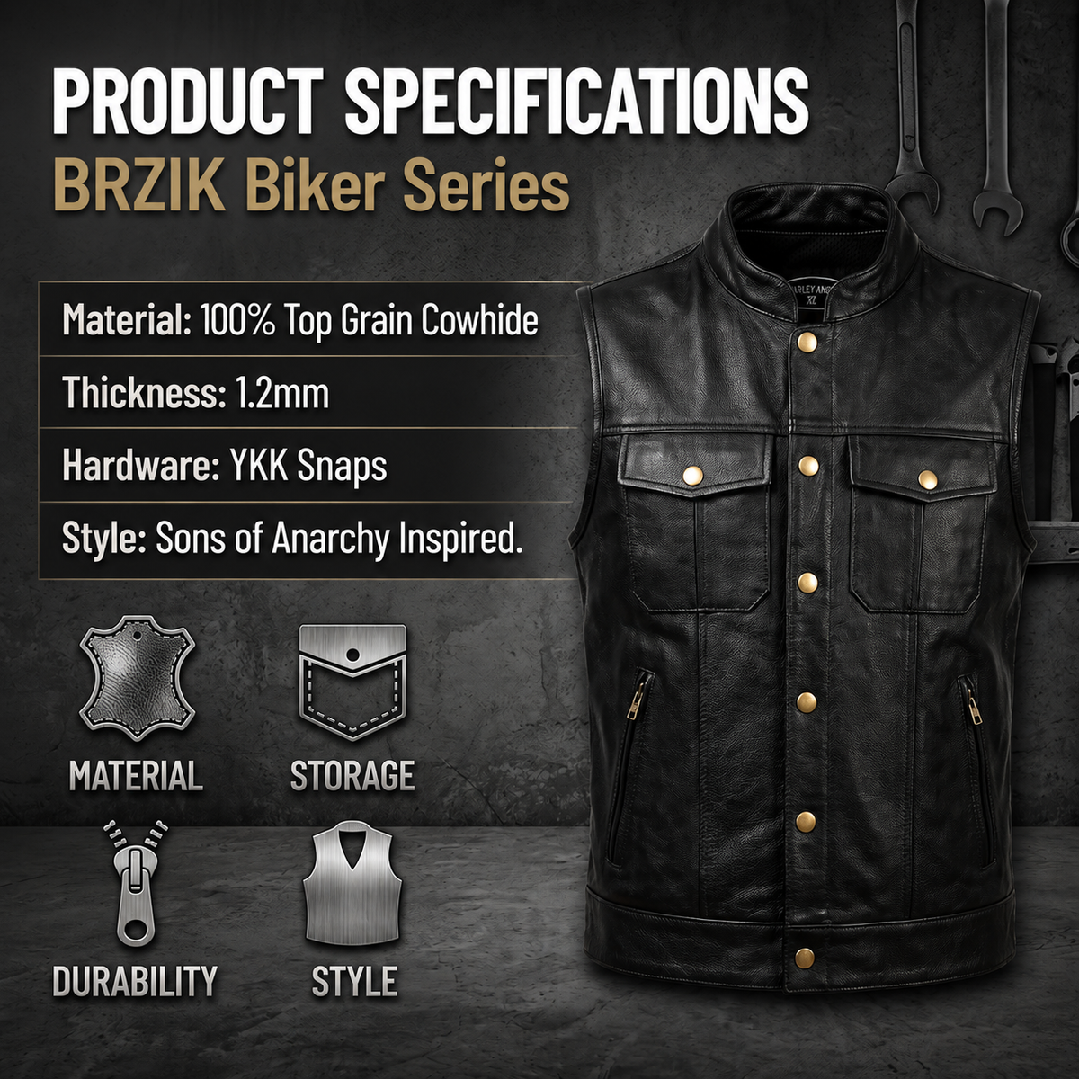 Classic Cowhide Motorcycle Vest-J58