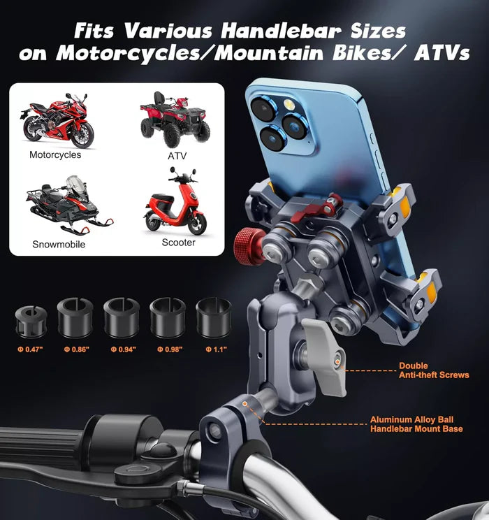 2026 Aluminum Alloy Shockproof Motorcycle Phone Holder - S02