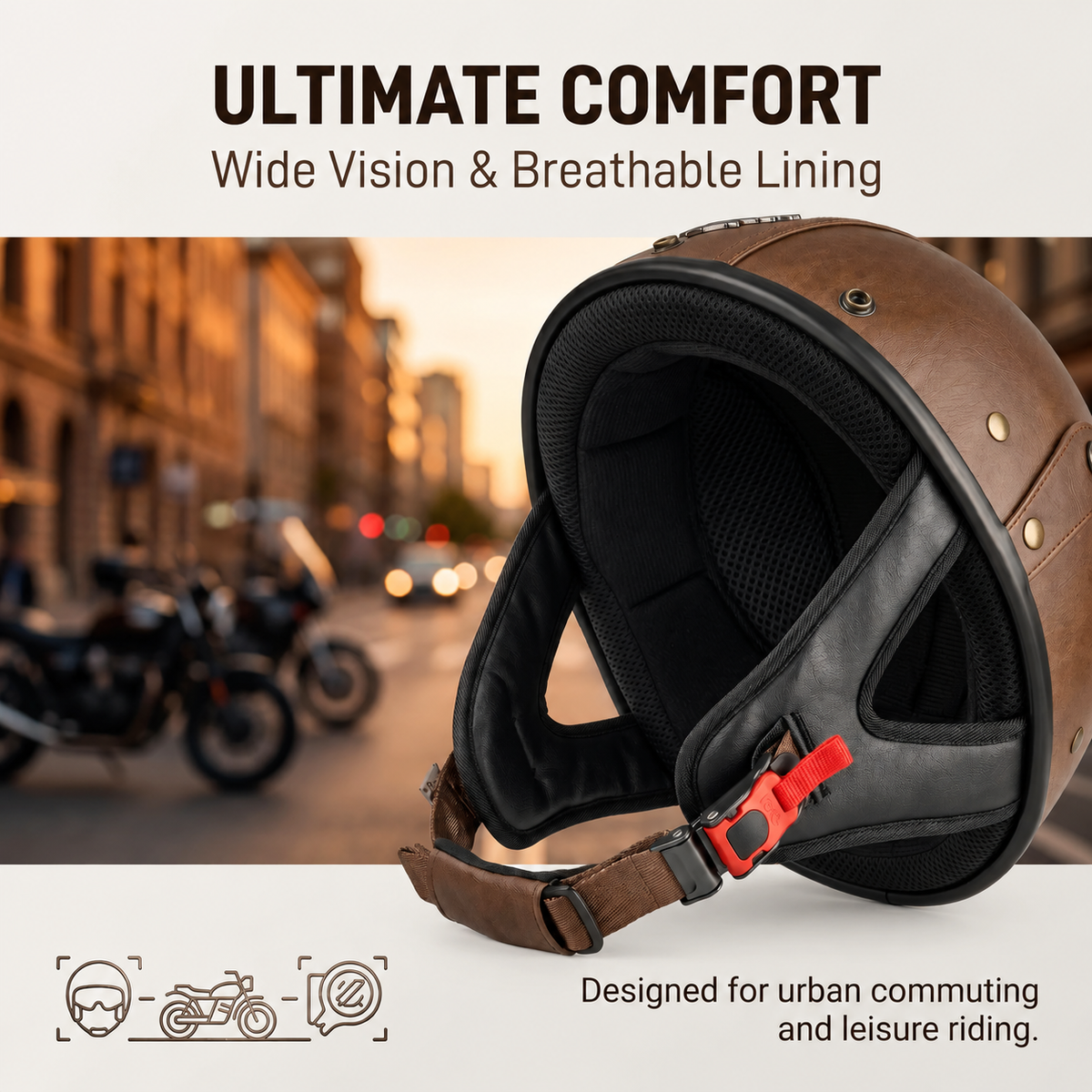 Retro cruiser motorcycle helmet with concealed inner visor-H45