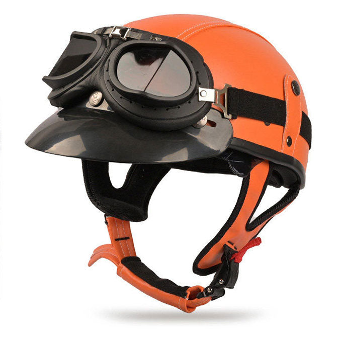 Retro cruiser motorcycle helmet with concealed inner visor-H45