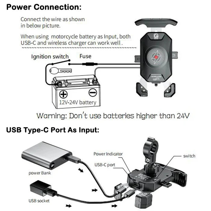 20W Wireless Charging Motorcycle Phone Holder - S03