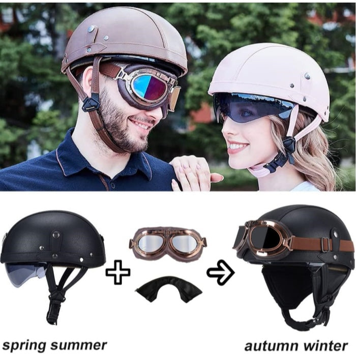 DOT Retro German Style Half Helmet-Pink-H08