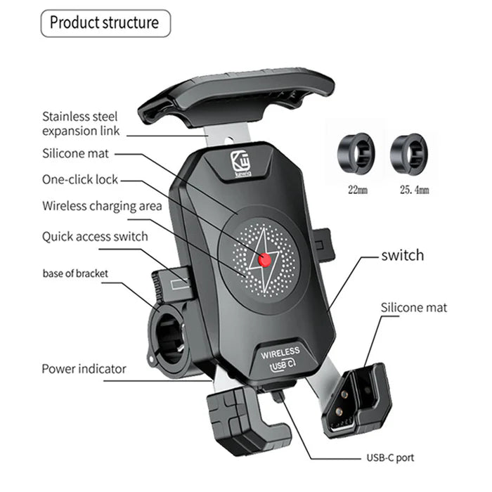 20W Wireless Charging Motorcycle Phone Holder - S03