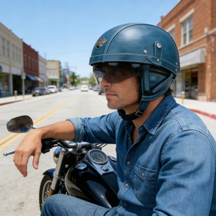 DOT Retro German Style Half Helmet-Blue-H06