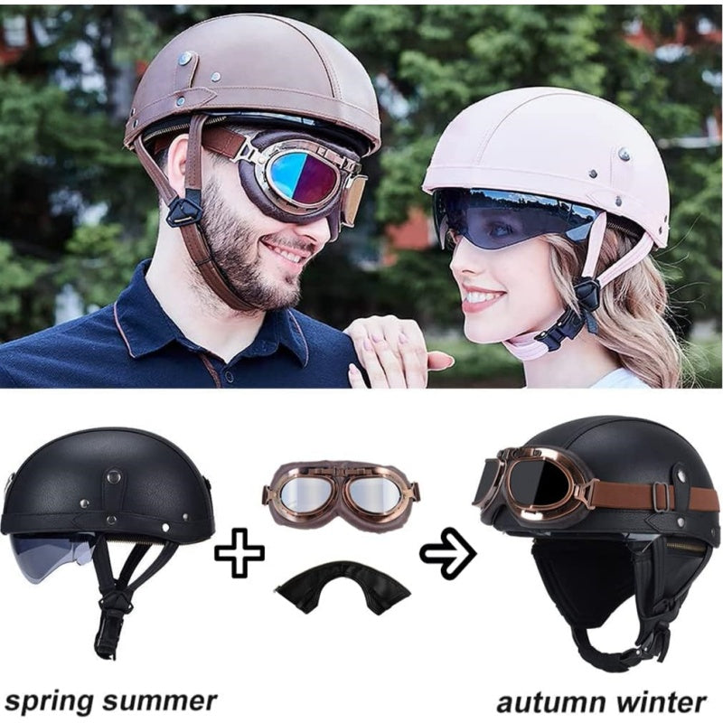 DOT Retro German Style Half Helmet-Black-H04