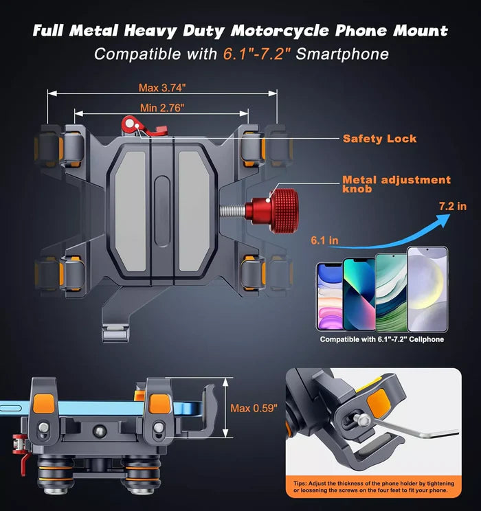 2026 Aluminum Alloy Shockproof Motorcycle Phone Holder - S02
