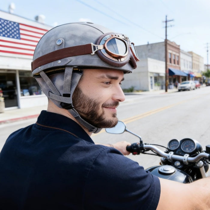 DOT Retro German Style Half Helmet-Gray-H05