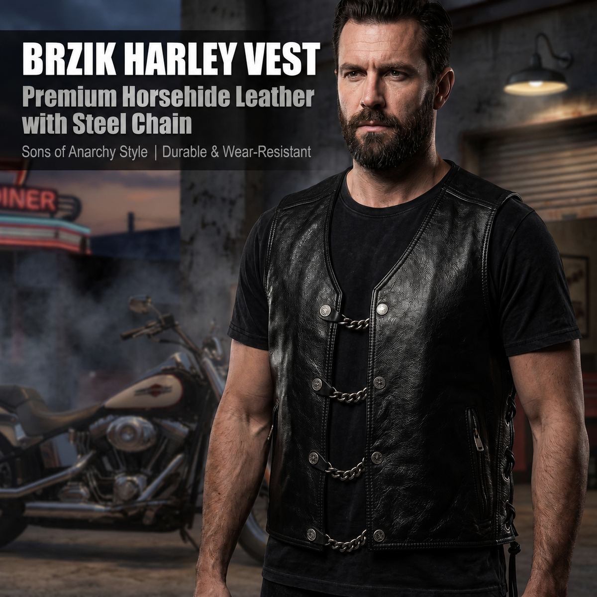 Harley vest steel chain genuine leather vest-J34