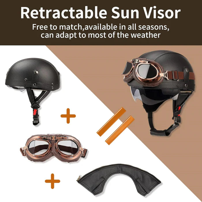 DOT Retro German Style Half Helmet-Black-H04