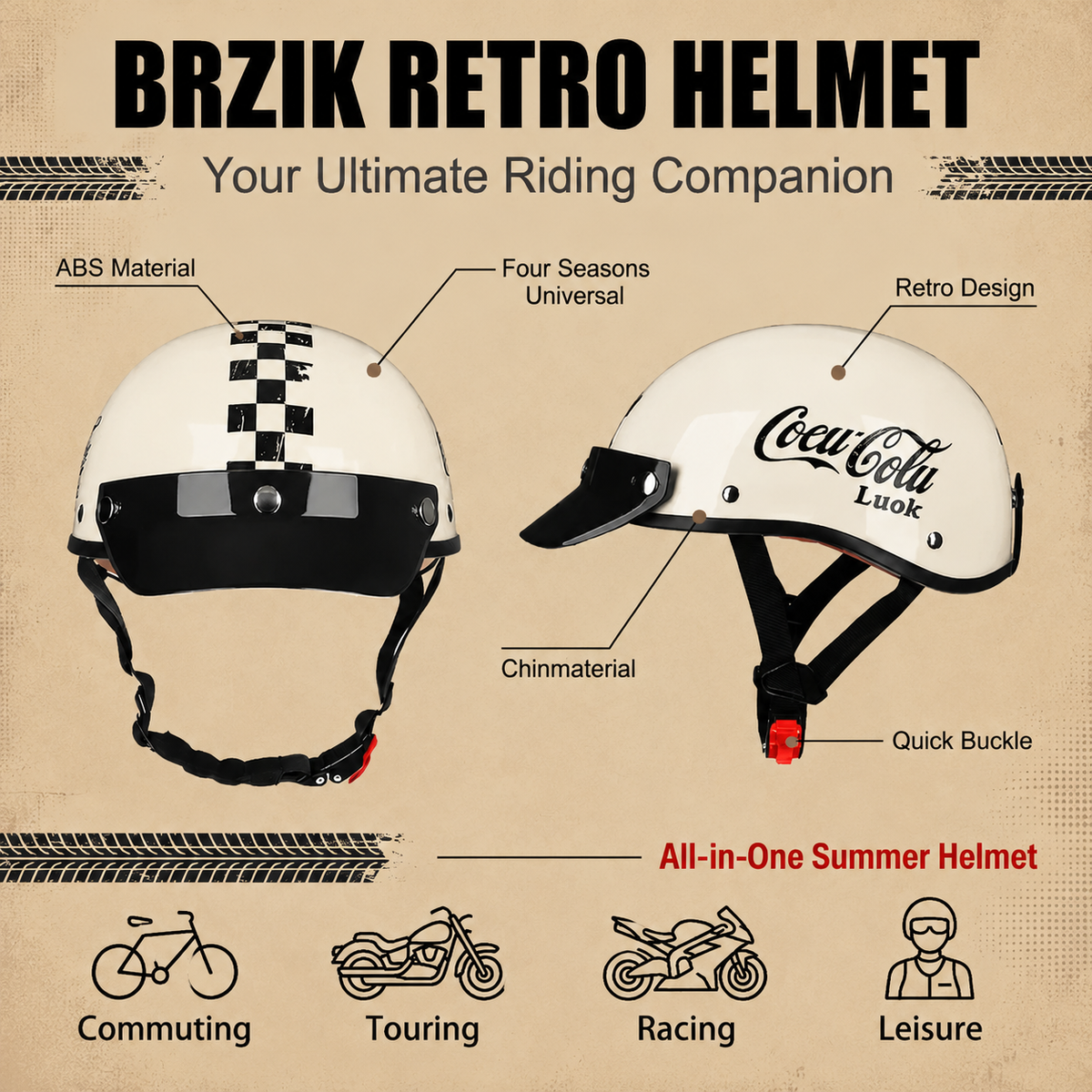 Retro half-helmet, summer travel gear-H48