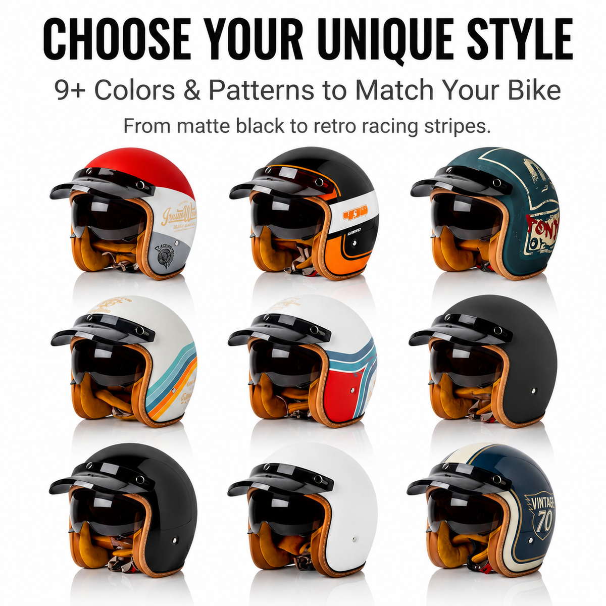 Retro open-face motorcycle helmet with sun visor-H36
