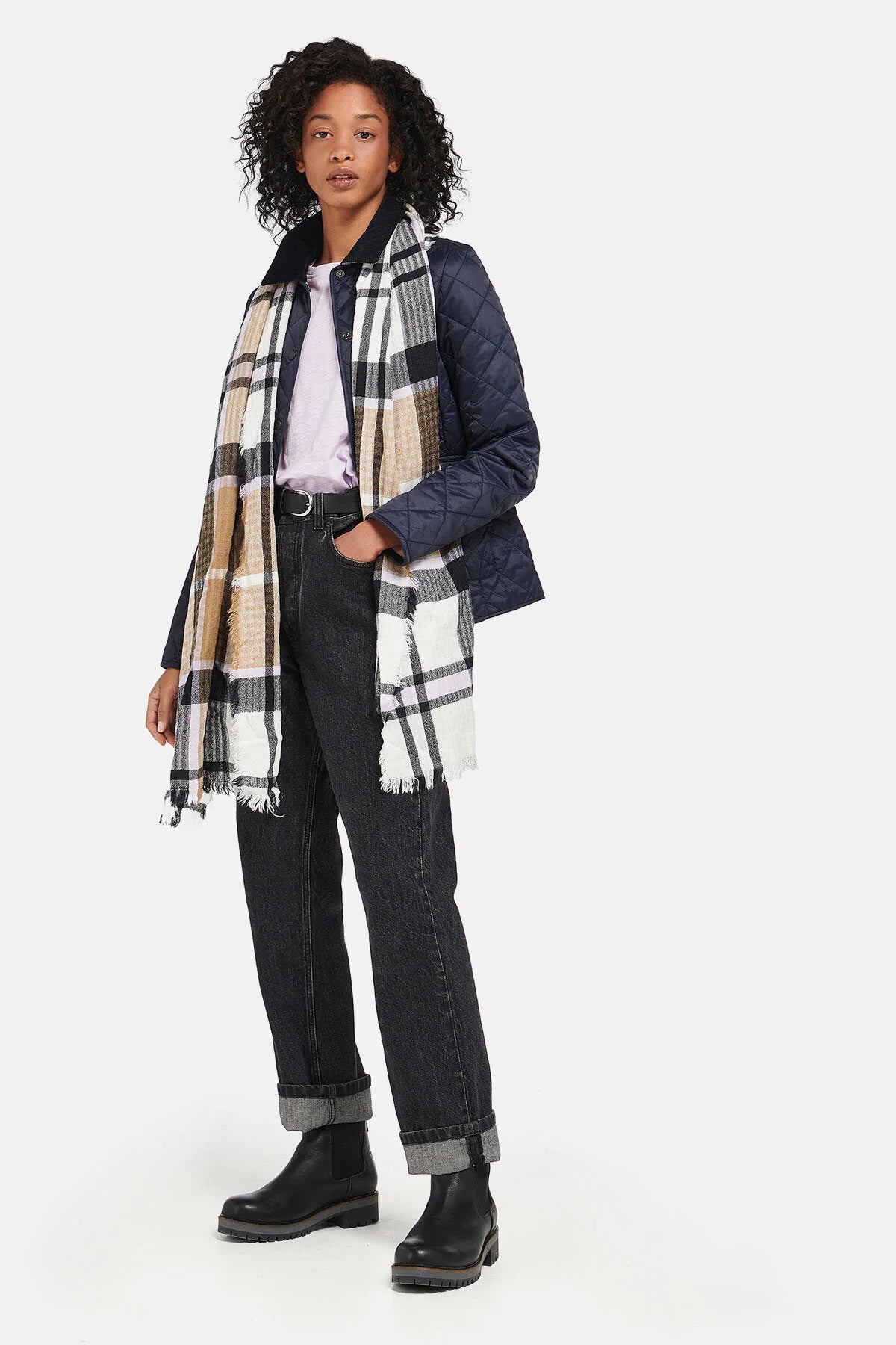 Faith Tartan Scarf - TRENCH NAVY