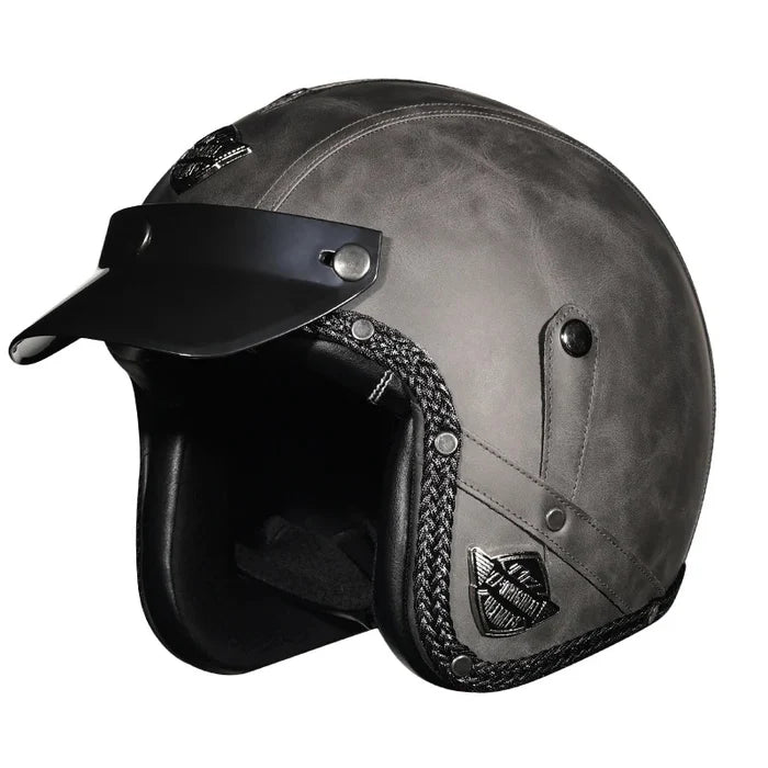 Retro Matte Leather Motorcycle Half Helmet-H25