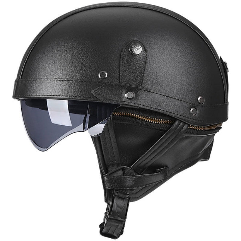 DOT Retro German Style Half Helmet-Black-H04