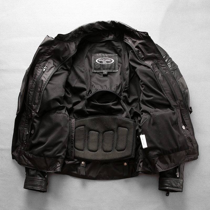 Detachable 4-piece cowhide motorcycle leather jacket-J29