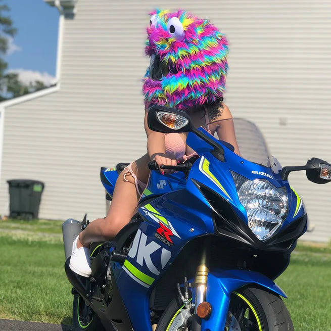 Motorcycle Helmet Cover - Rainbow Long Fur