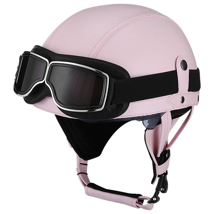 DOT Retro German Style Half Helmet-Pink-H08