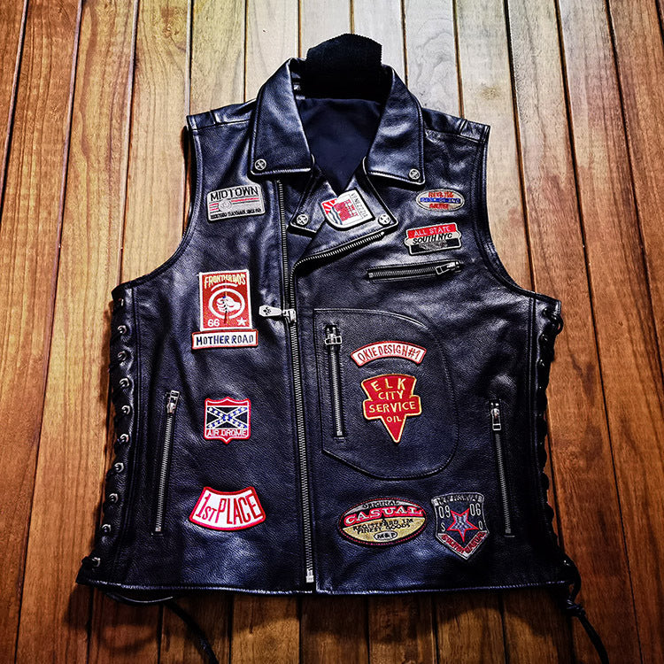Harley vest embroidered lapel cowhide vest-J26
