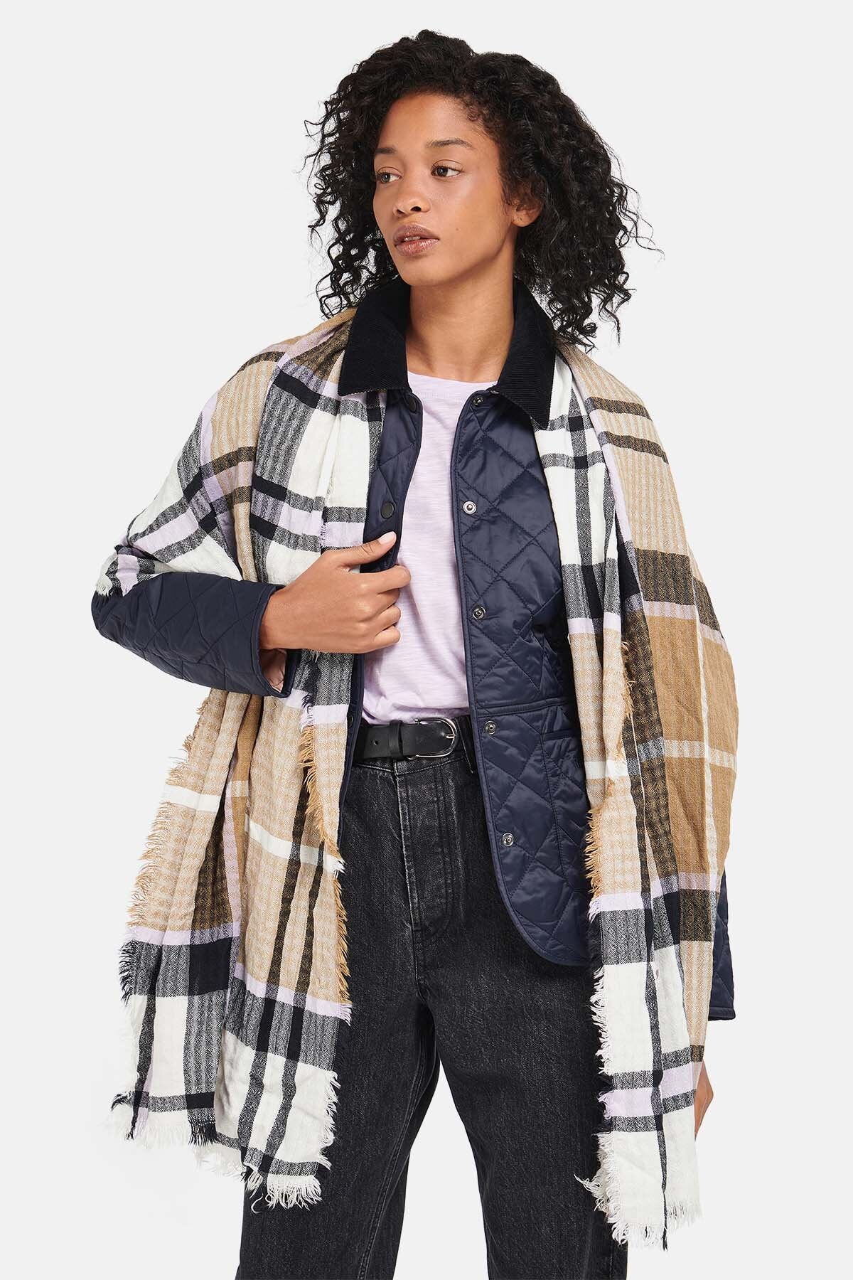 Faith Tartan Scarf - TRENCH NAVY