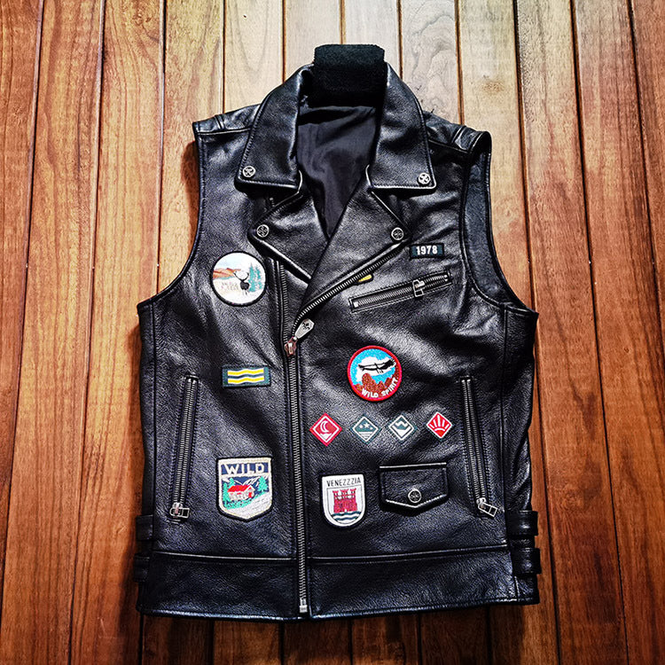 Harley vest embroidered lapel cowhide vest-J26