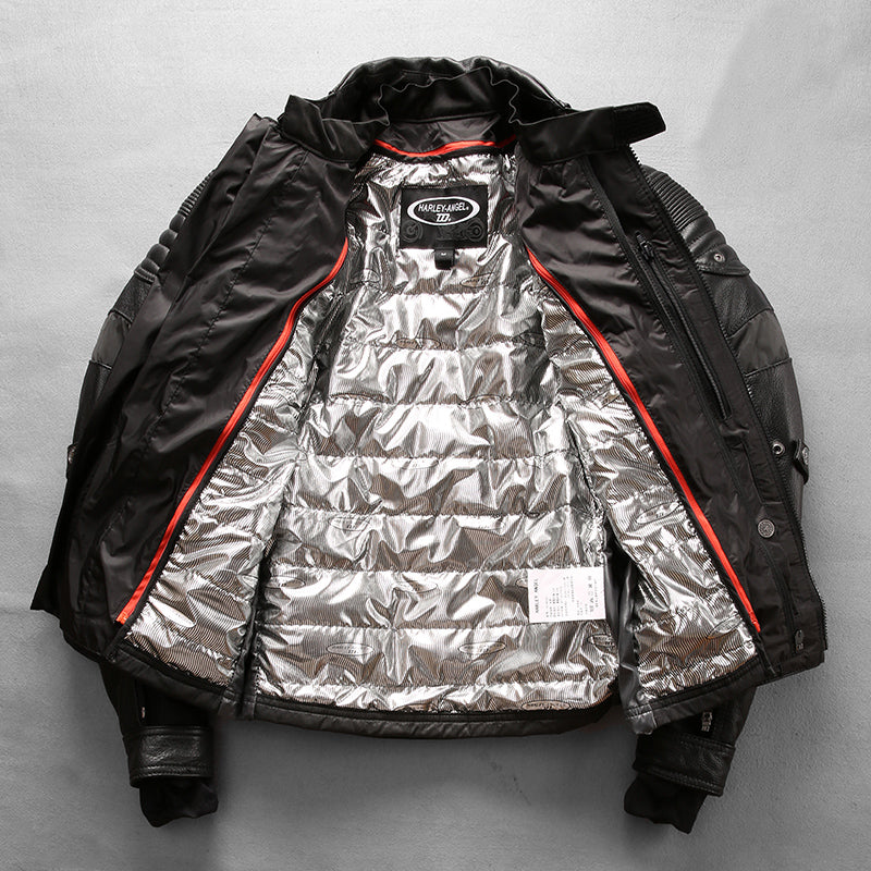 Detachable 4-piece cowhide motorcycle leather jacket-J29