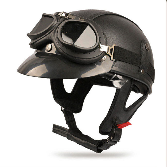 Retro cruiser motorcycle helmet with concealed inner visor-H45