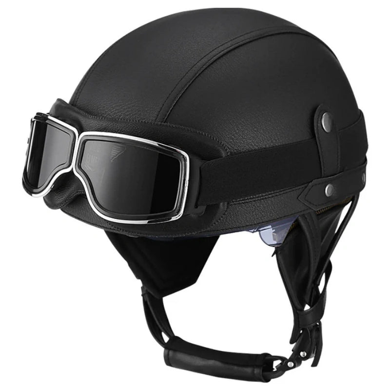 DOT Retro German Style Half Helmet-Black-H04