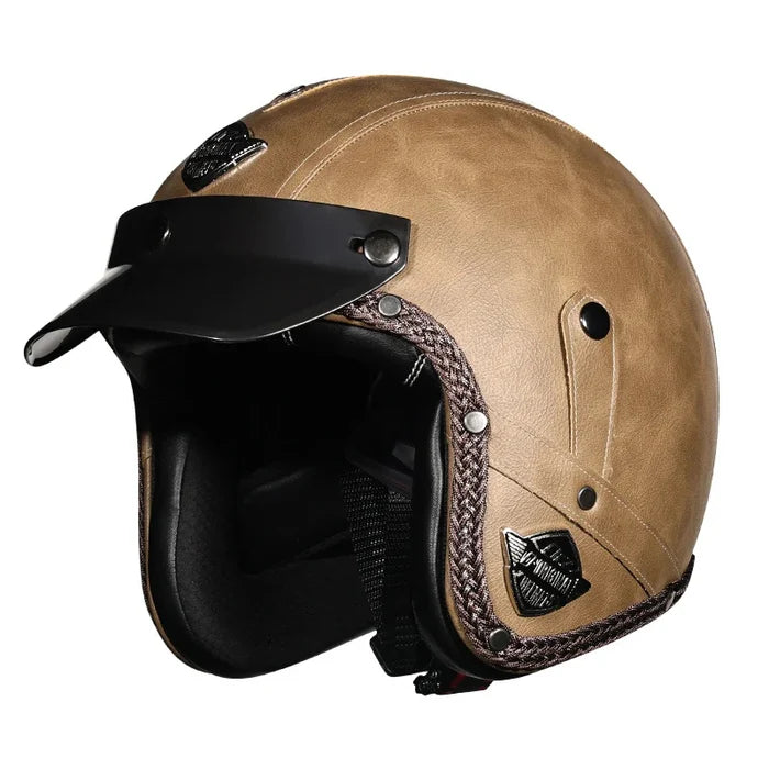 Retro Matte Leather Motorcycle Half Helmet-H25