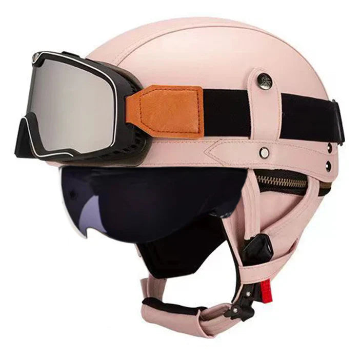 DOT Retro German Style Half Helmet-Pink-H08