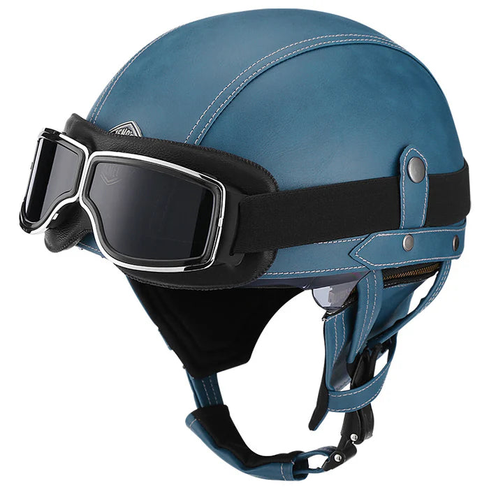 DOT Retro German Style Half Helmet-Blue-H06