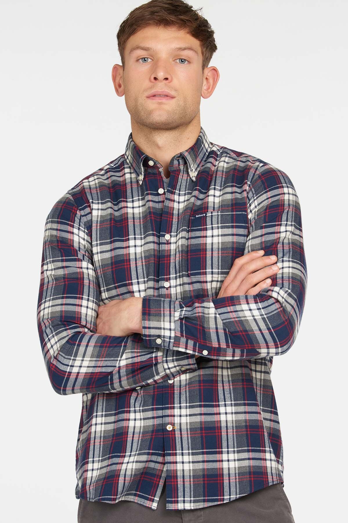 Cotton Shirt with breast pocket - NAVY