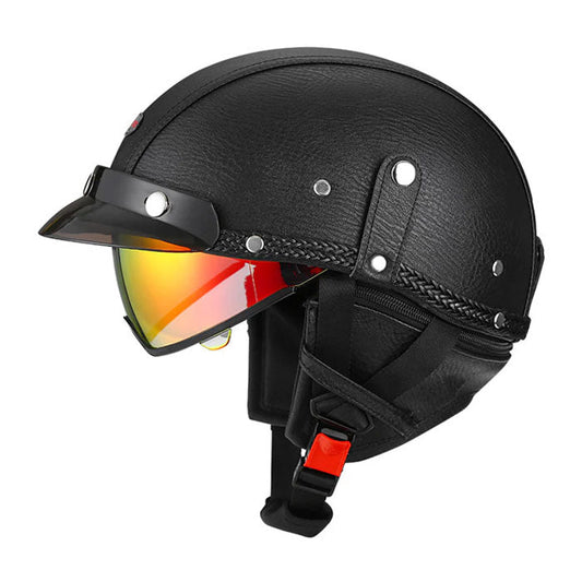 Retro open-back leather motorcycle helmet visor – H43